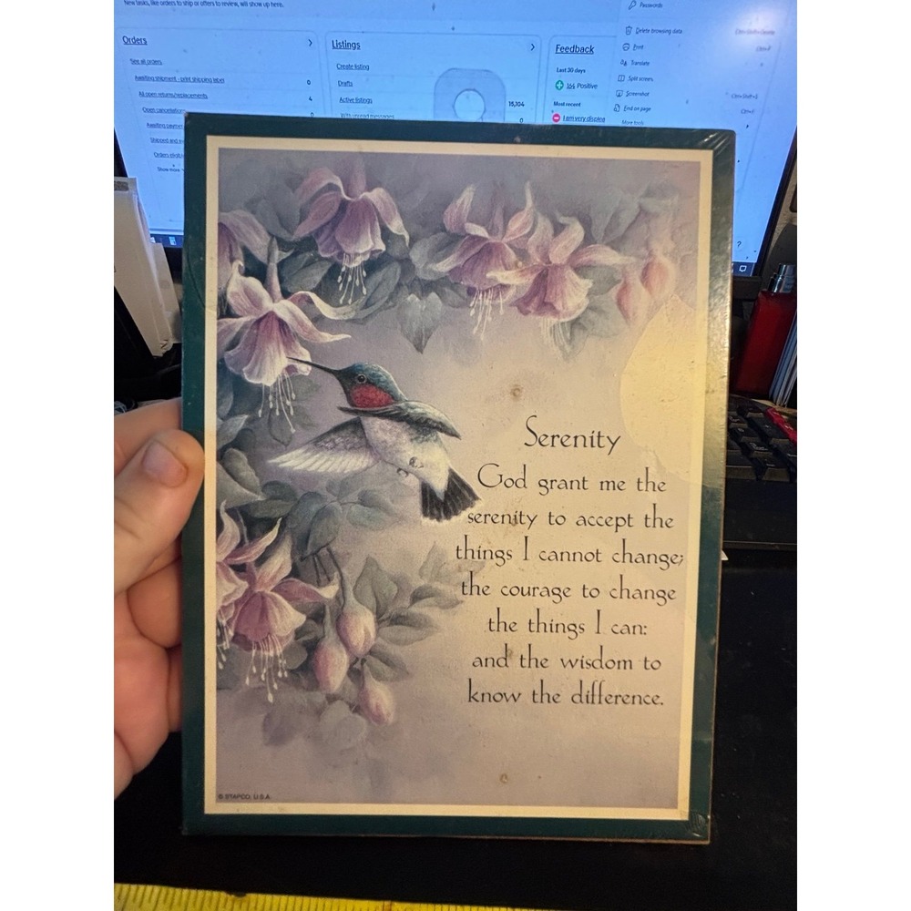 Vintage 1983 Graphic Greetings Serenity Prayer 8" Desk / Wall New Hummingbird